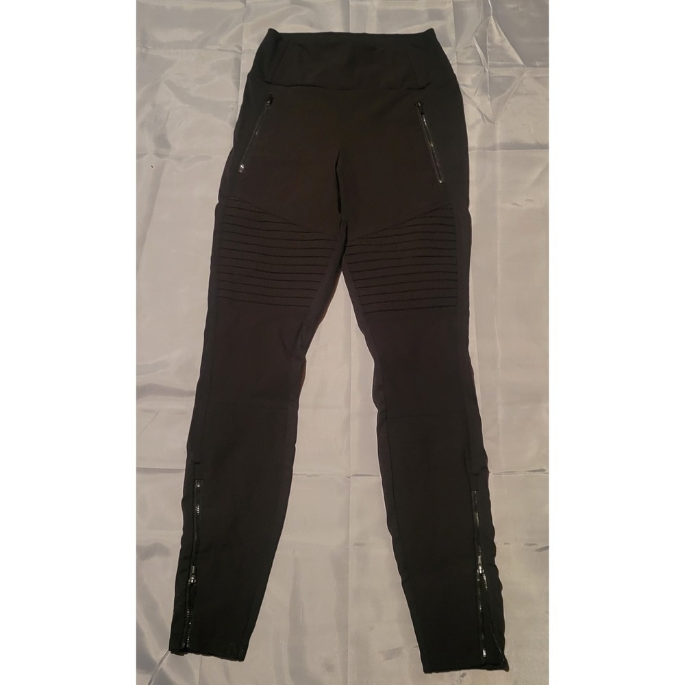 ATHLETA Headlands Hybrid Moto Tight Womens 2 Black Stretch Zip Pockets Pants EUC